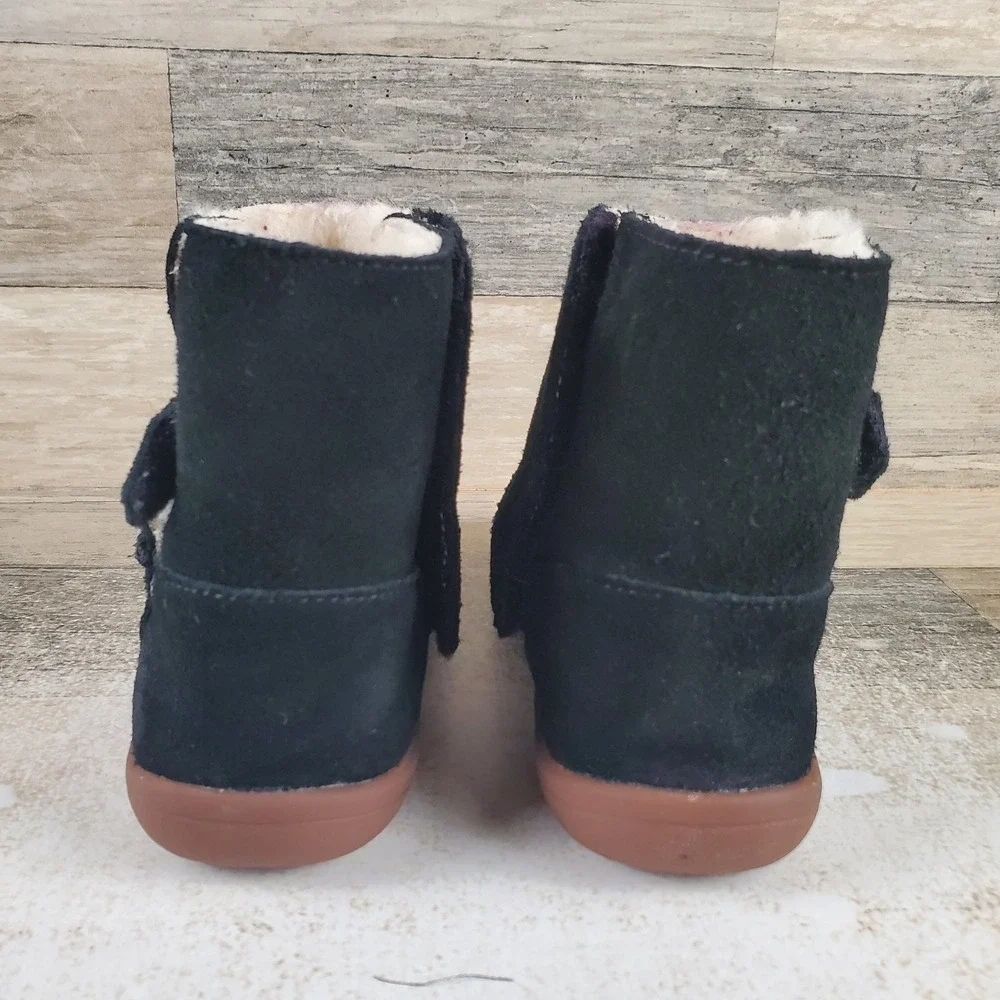 Ugg Keelan II Kids Bootie Sz 12 Comfort Black Suede Plush Lined Hook & Loop Boot